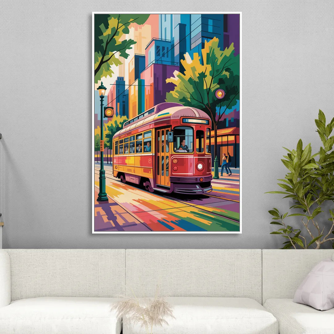 Toronto Streetcar Vintage Sitting Room - White Canvas Wall Art