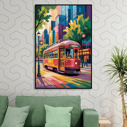 Toronto Streetcar Vintage Living Room - Black Canvas Wall Art