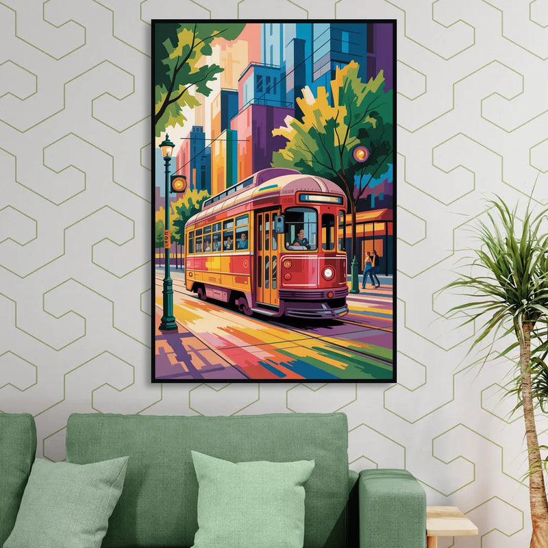 Toronto Streetcar Vintage Living Room - Black Canvas Wall Art