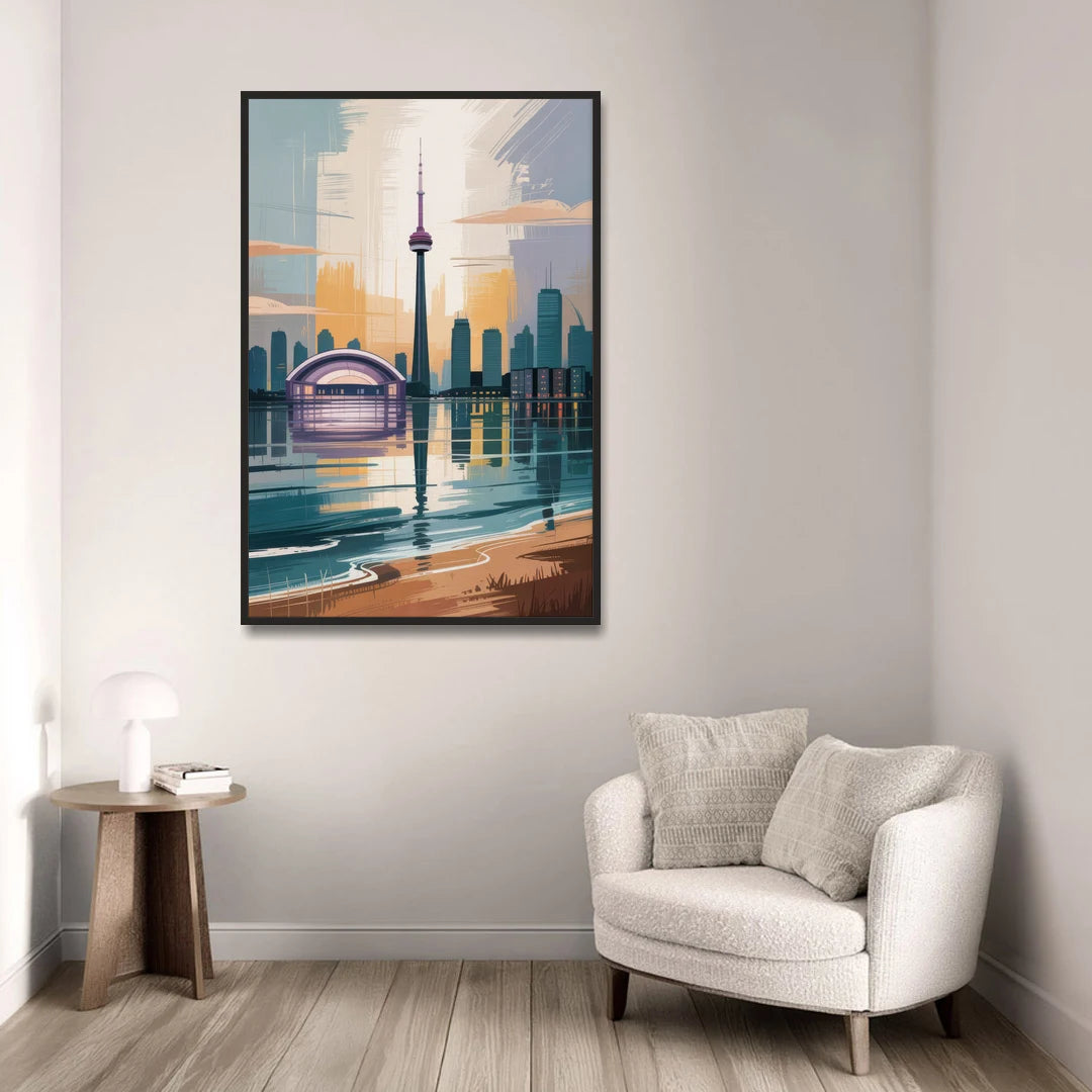 Toronto Waterfront - Black Framed Canvas Wall Art - Sofa - 32x48