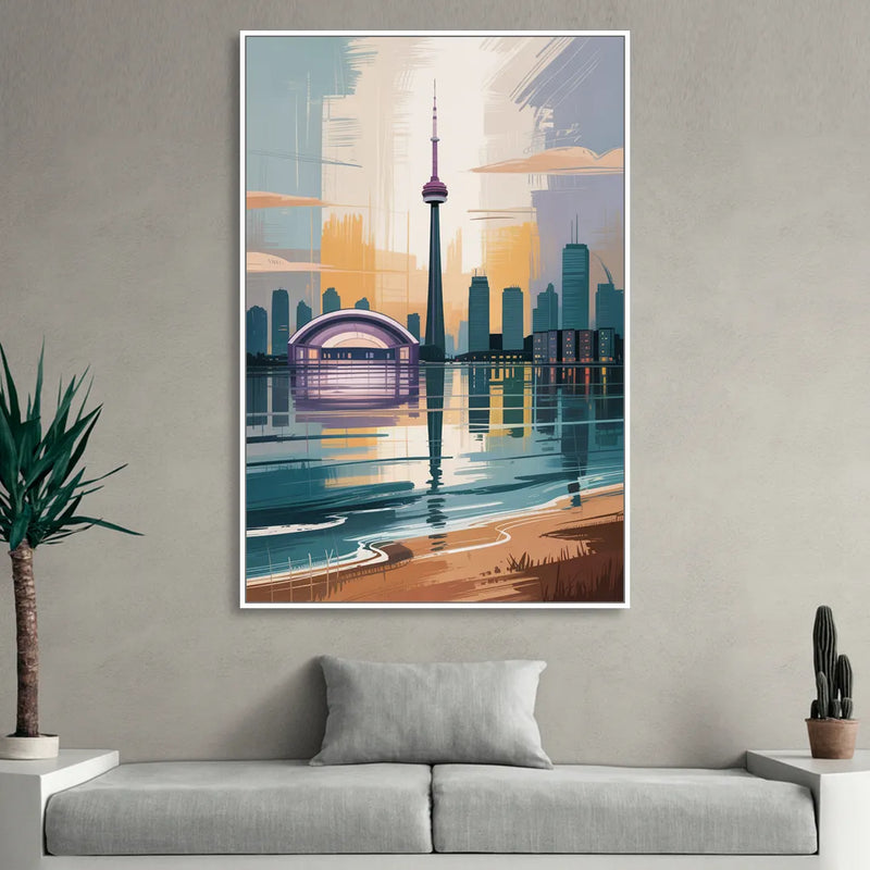Toronto Waterfront Living Room - White Canvas Wall Art
