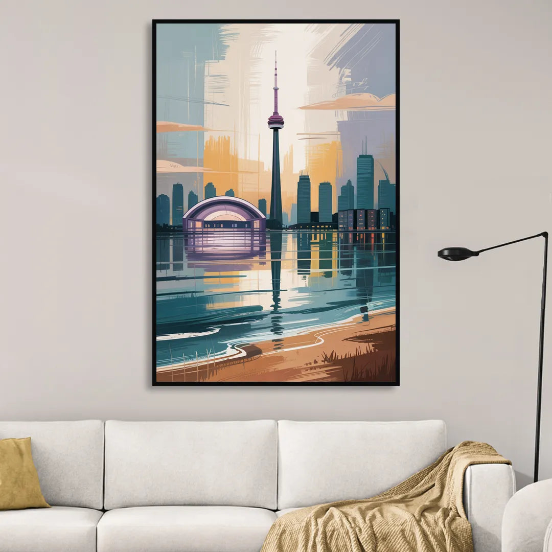 Toronto Waterfront Living Room - Black Canvas Wall Art