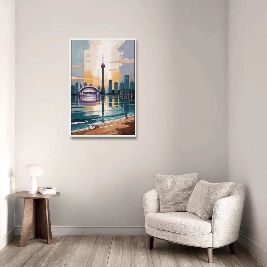 Toronto Waterfront - White Framed Canvas Wall Art - Sofa - 24x36