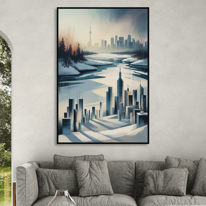 Toronto Winter Wonderland Living Room - Black Canvas Wall Art