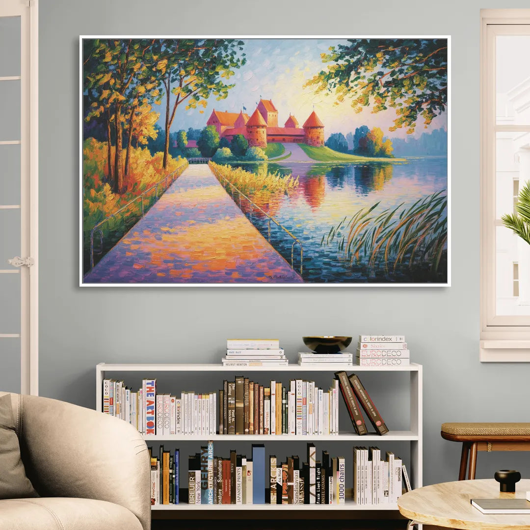 Trakai Castle Living Room - White Canvas Wall Art