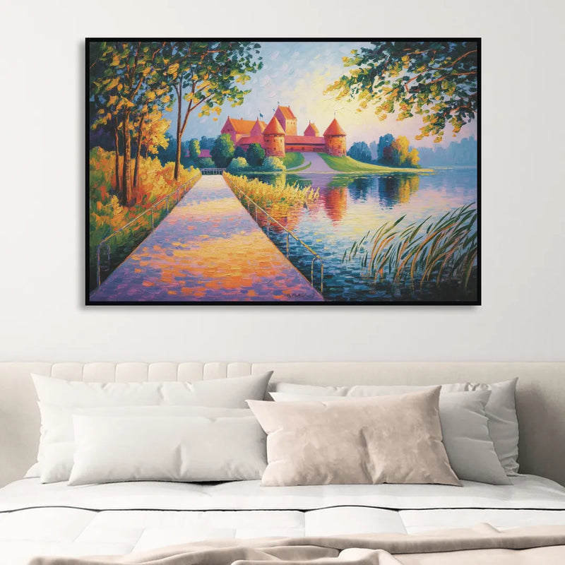 Trakai Castle Living Room - Black Canvas Wall Art
