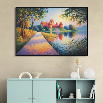 Trakai Castle Sitting Room - Black Canvas Wall Art