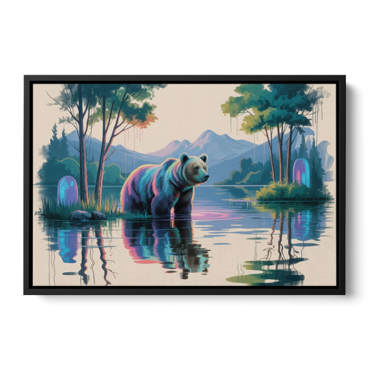 Tranquil Bear by the Lake - Black Framed Canvas Wall Art - Front