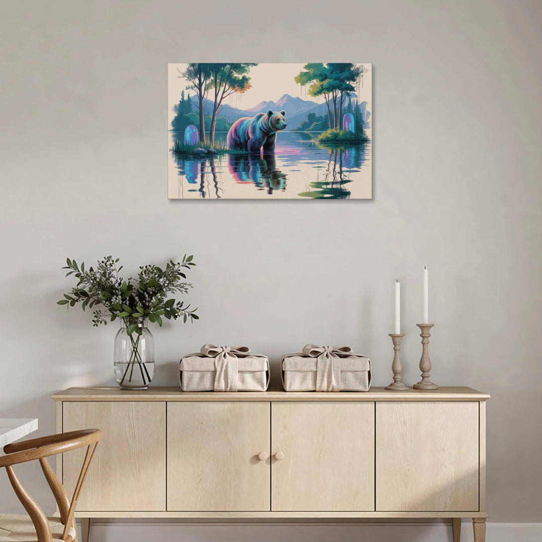 Tranquil Bear by the Lake - Canvas Wall Art - Coffee Table - 36x24