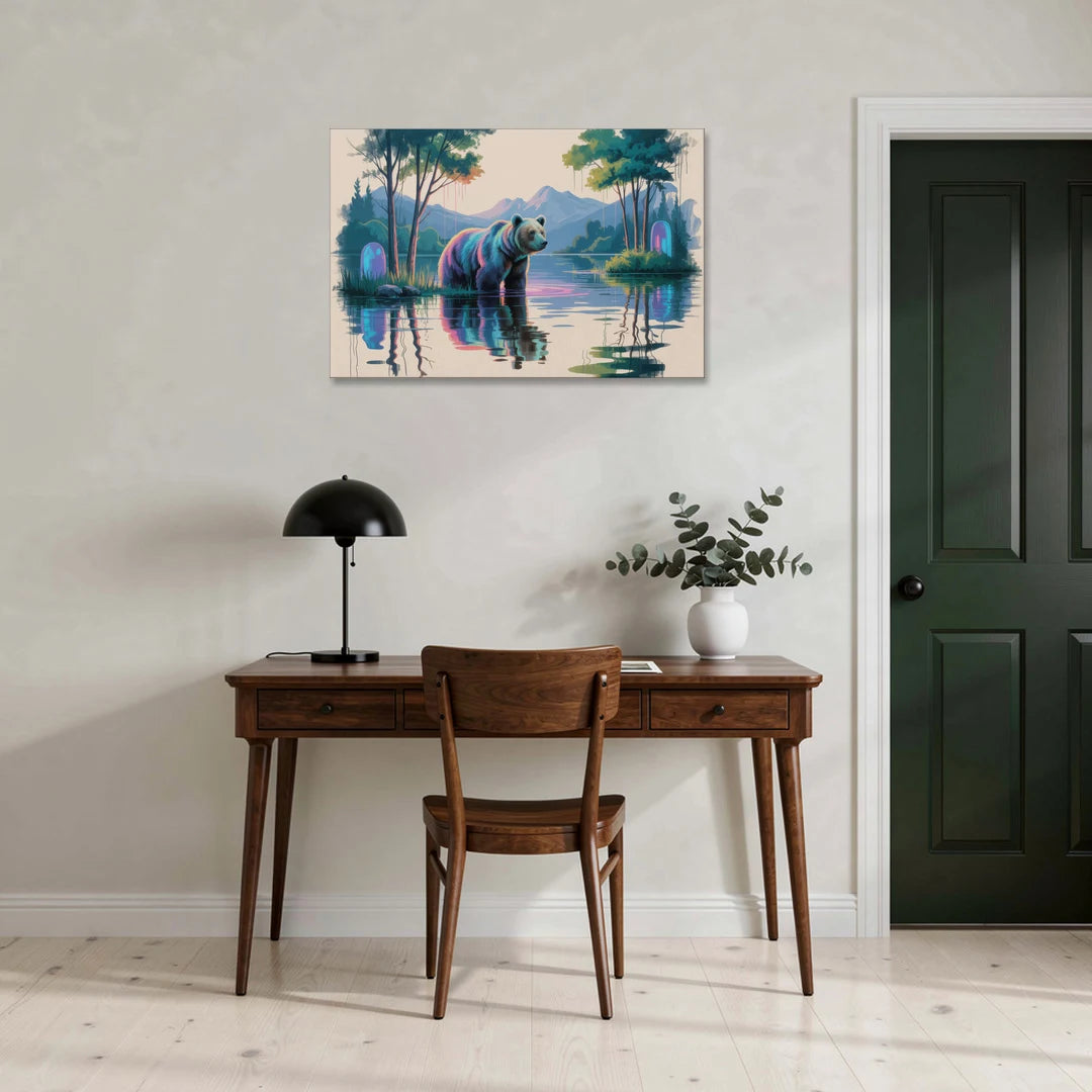 Tranquil Bear by the Lake - Canvas Wall Art - Office - 36x24