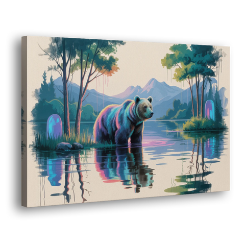 Tranquil Bear by the Lake - Canvas Wall Art - Side