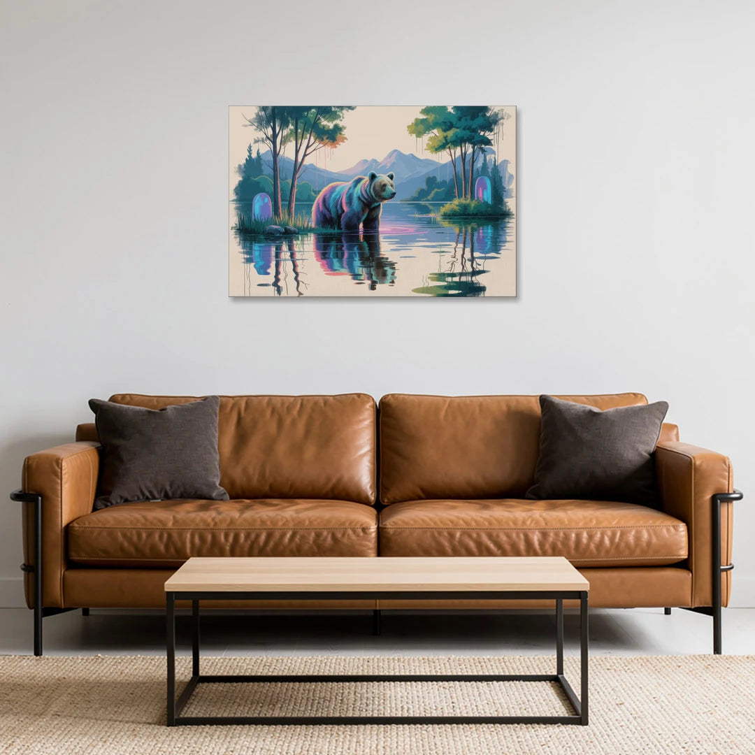 Tranquil Bear by the Lake - Canvas Wall Art - Sofa - 36x24
