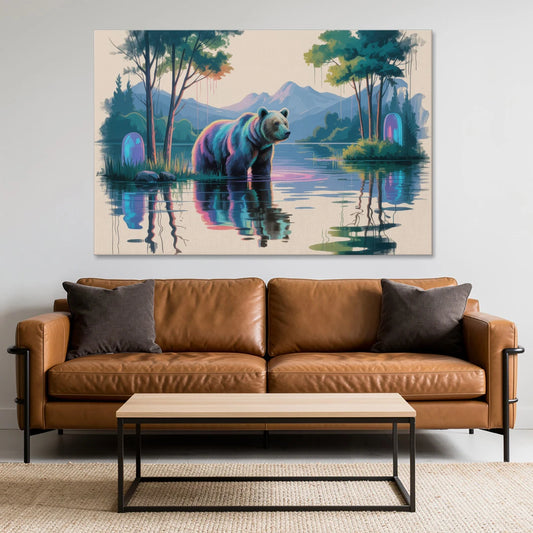 Tranquil Bear by the Lake - Canvas Wall Art - Sofa - 60x40
