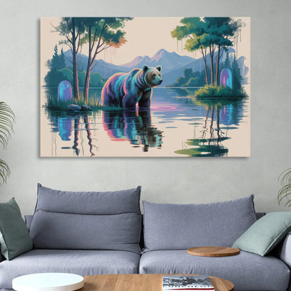 Tranquil Bear by the Lake Sitting Room - Canvas Wall Art
