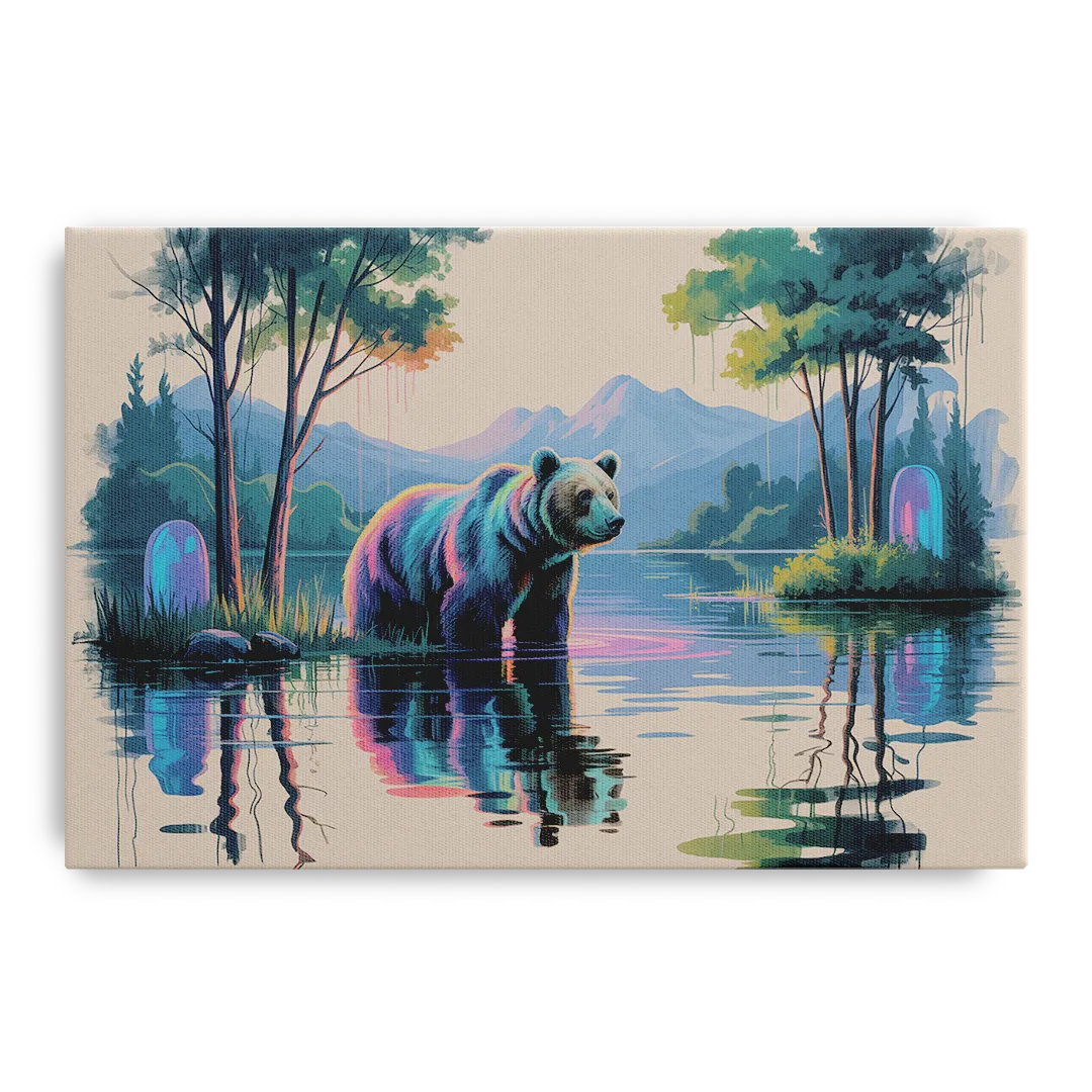 Tranquil Bear by the Lake Front - Canvas Wall Art