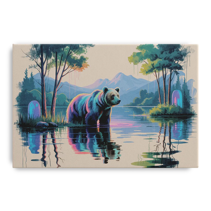 Tranquil Bear by the Lake Front - Canvas Wall Art