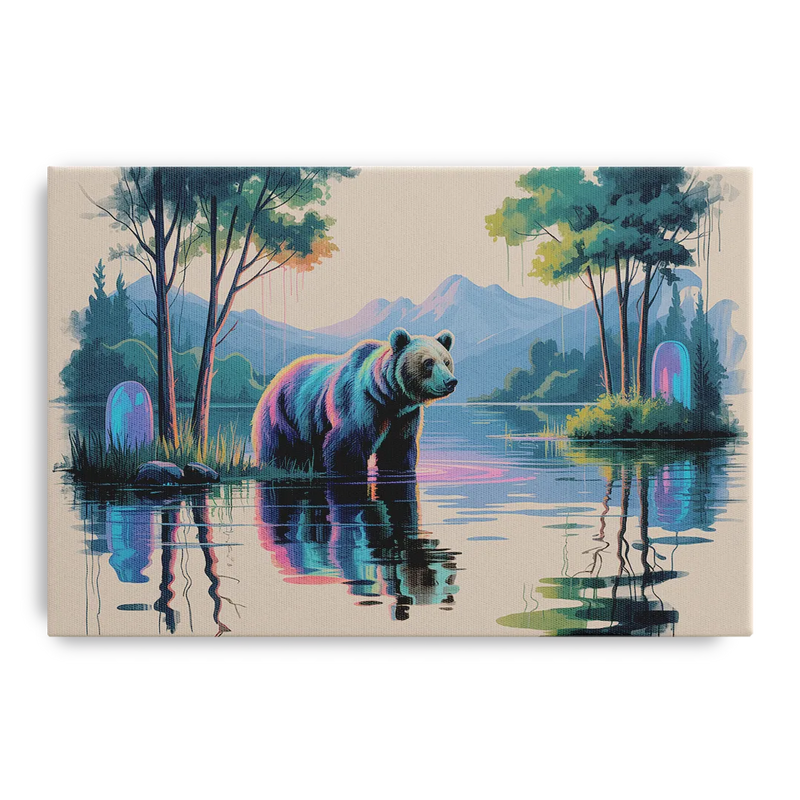 Tranquil Bear by the Lake Front - Canvas Wall Art