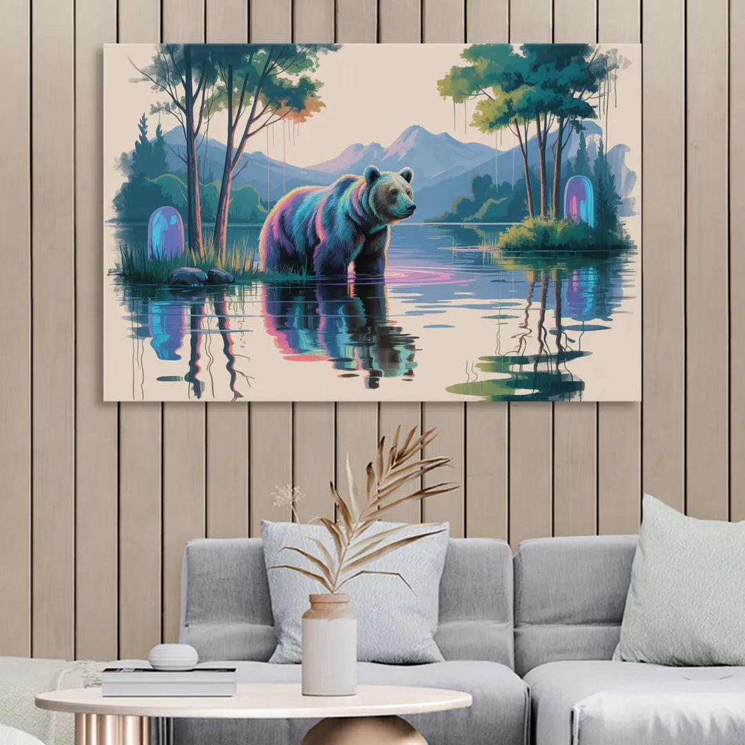 Tranquil Bear by the Lake Living Room - Canvas Wall Art