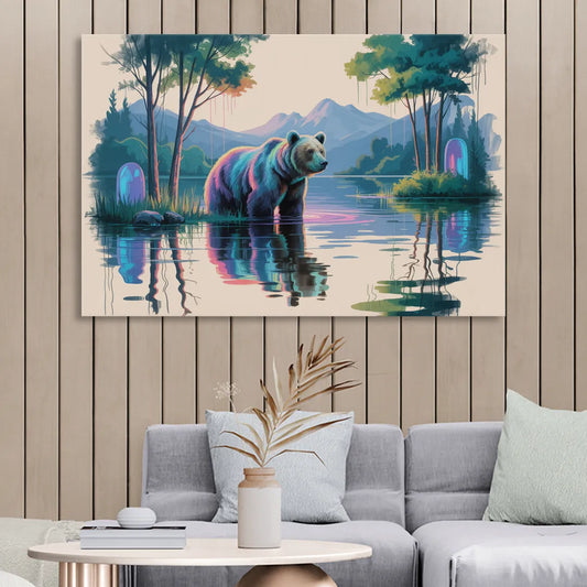 Tranquil Bear by the Lake Living Room - Canvas Wall Art
