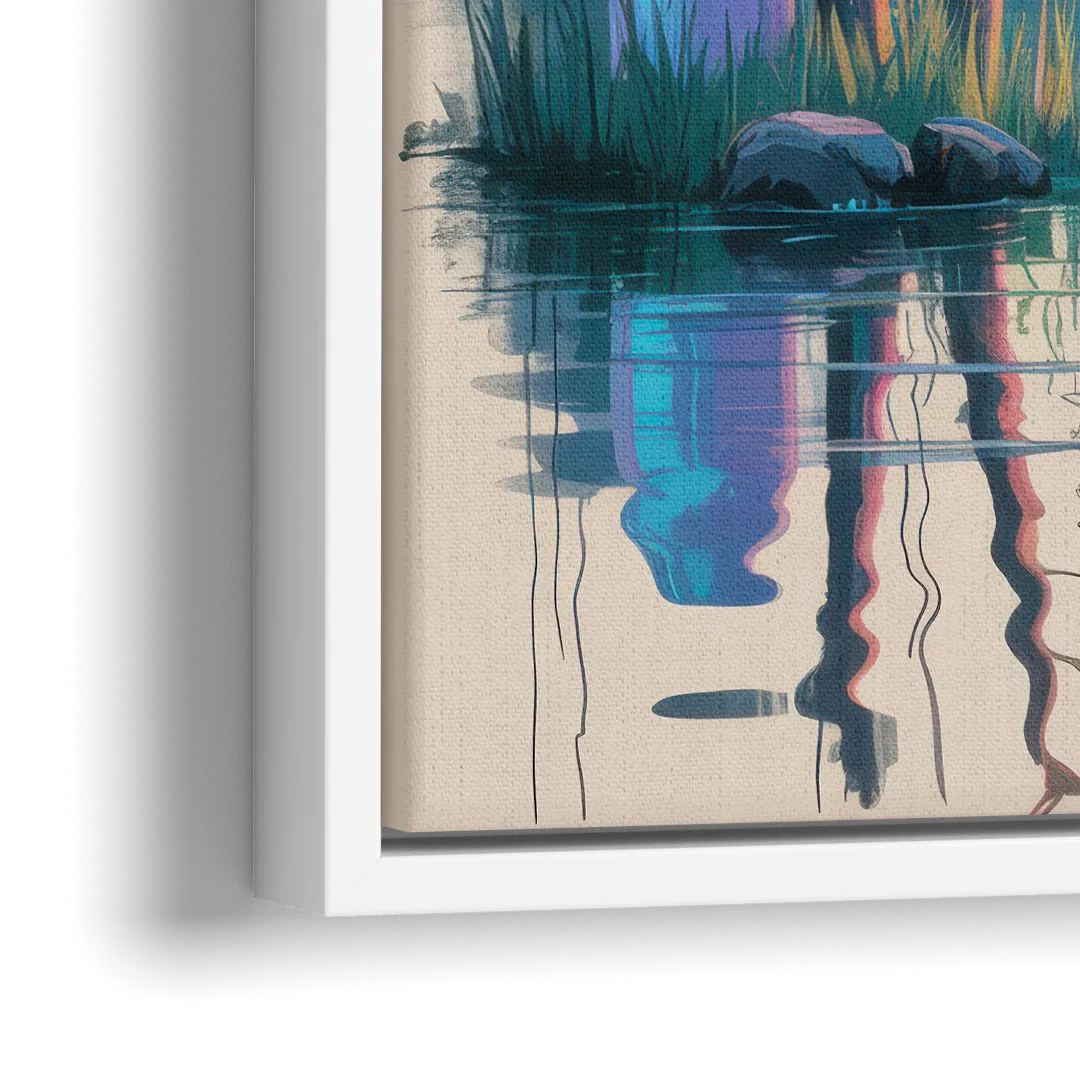 Tranquil Bear by the Lake - Close-Up White Frame Canvas