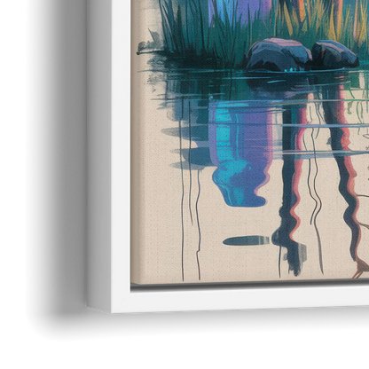Tranquil Bear by the Lake - Close-Up White Frame Canvas