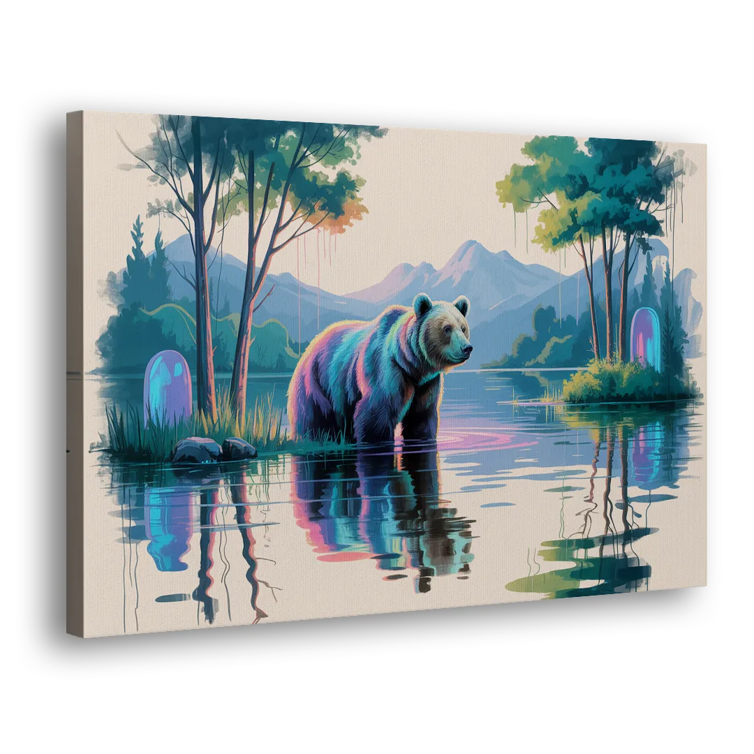 Tranquil Bear by the Lake Side - Canvas Wall Art