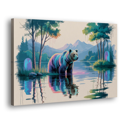 Tranquil Bear by the Lake Side - Canvas Wall Art
