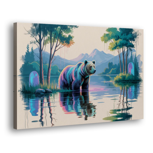 Tranquil Bear by the Lake Side - Canvas Wall Art