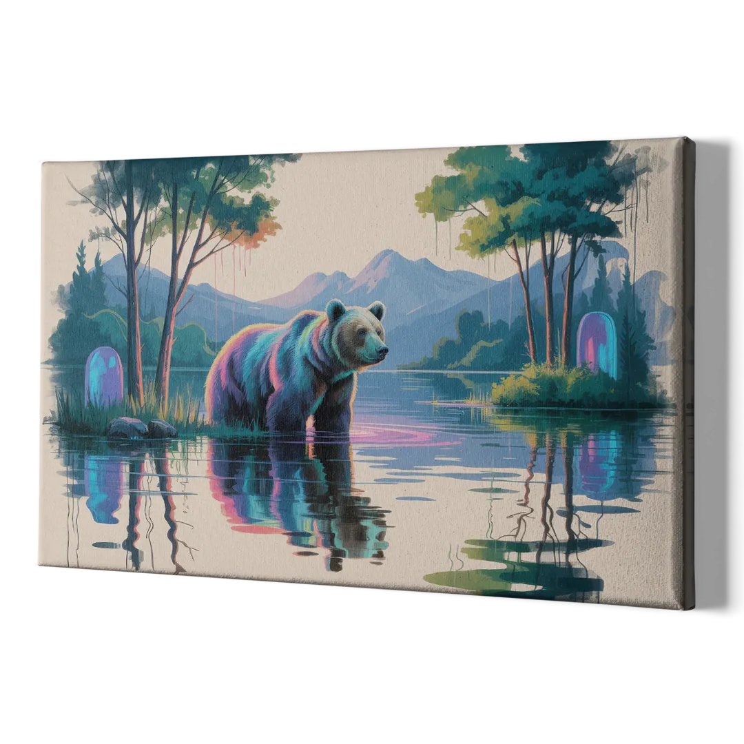 Tranquil Bear by the Lake - Canvas Print Art Sides