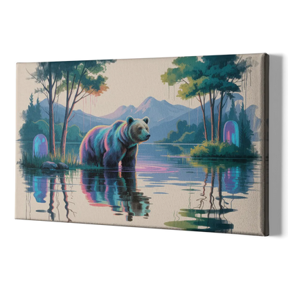 Tranquil Bear by the Lake - Canvas Print Art Sides