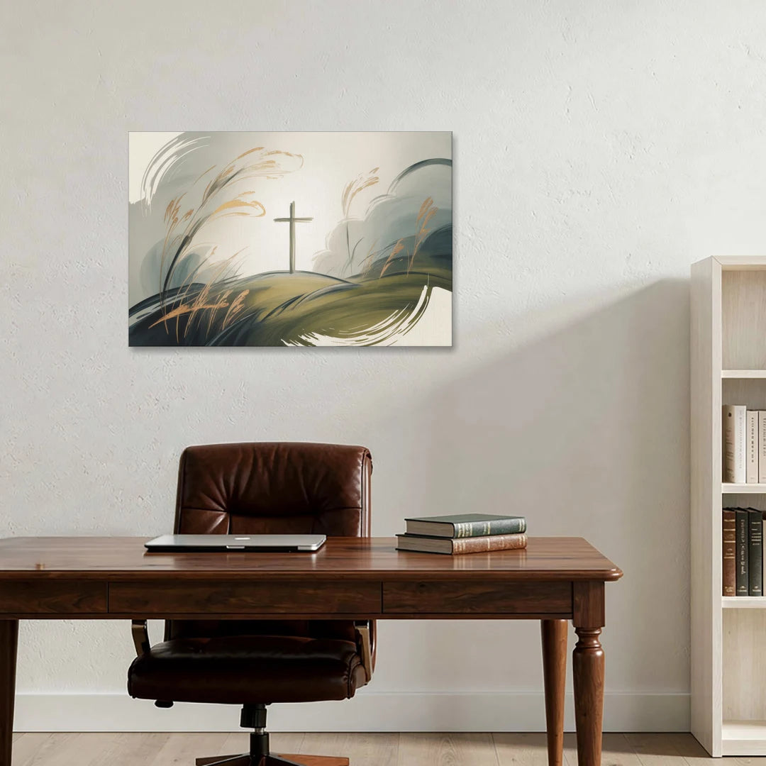 Tranquil Cross Minimalist Christian - Canvas Wall Art - Office - 36x24