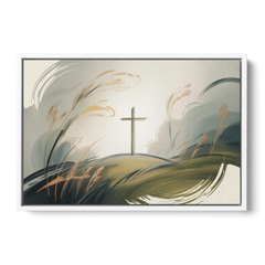 Tranquil Cross Minimalist Christian - White Framed Canvas Wall Art - Front