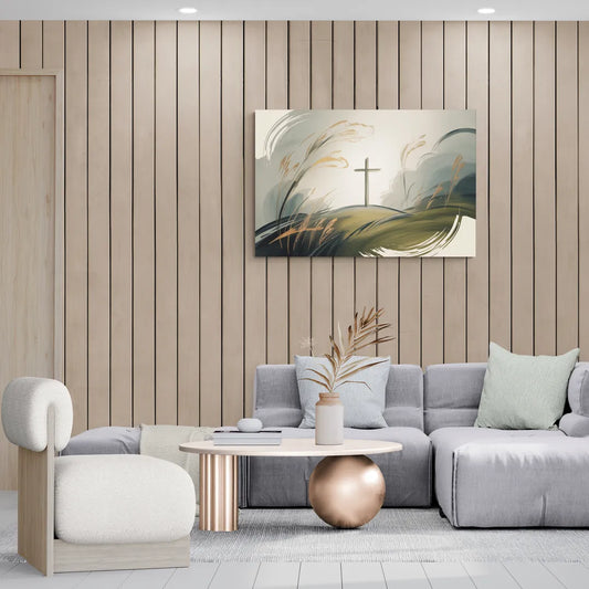 Tranquil Cross Minimalist Christian - Canvas Wall Art Living Room