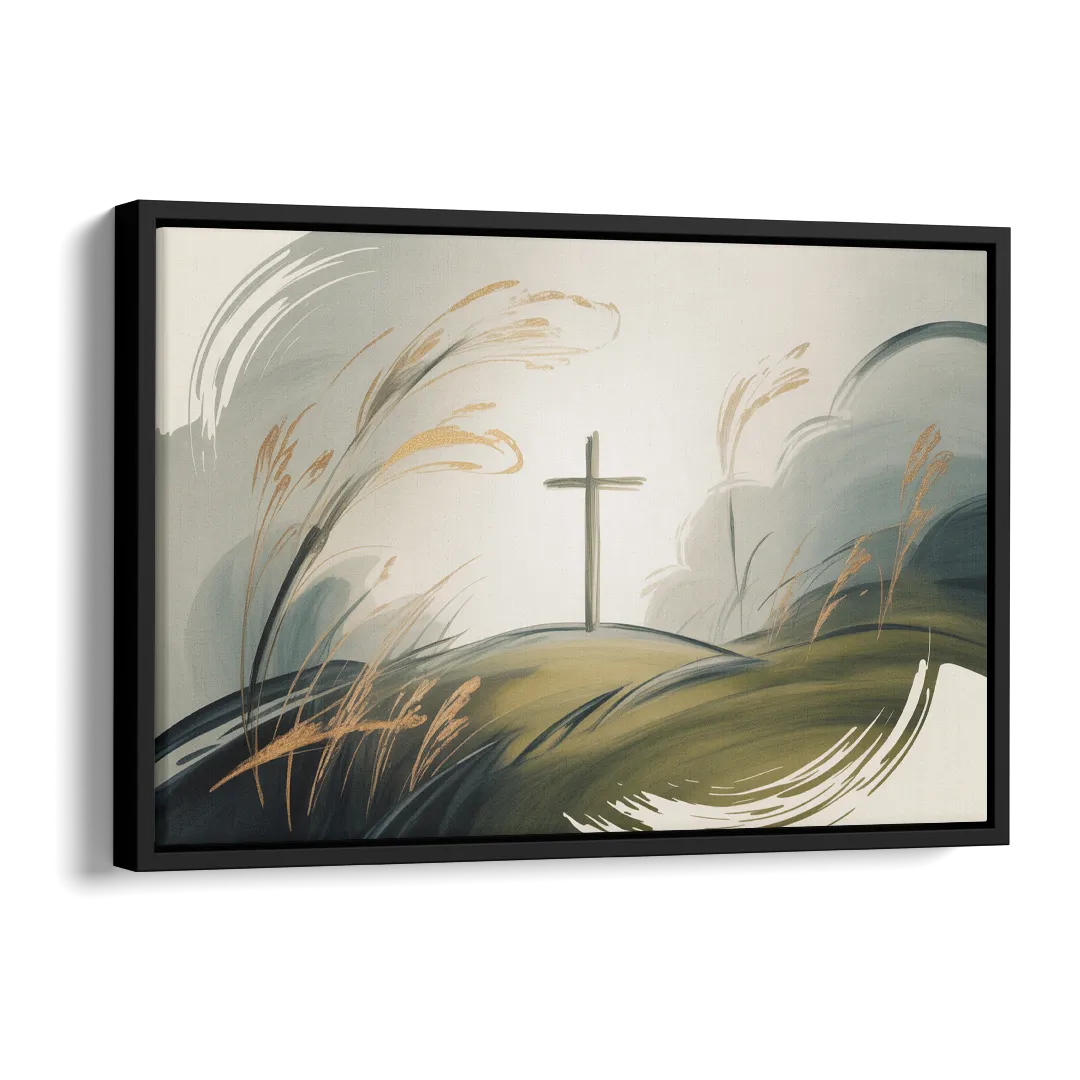 Tranquil Cross Minimalist Christian Side - Black Canvas Wall Art