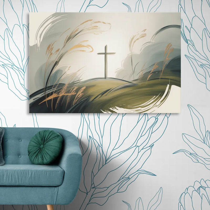 Tranquil Cross Minimalist Christian Sitting Room - Canvas Wall Art