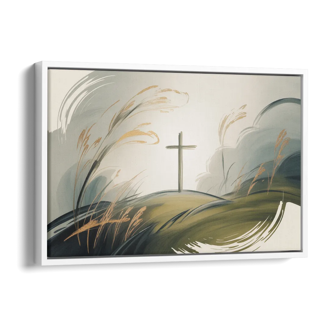 Tranquil Cross Minimalist Christian Side - White Canvas Wall Art