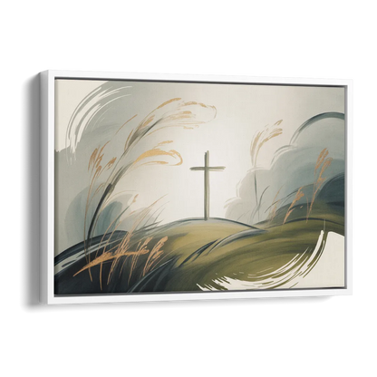 Tranquil Cross Minimalist Christian Side - White Canvas Wall Art