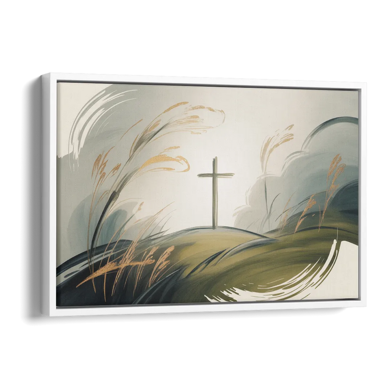 Tranquil Cross Minimalist Christian Side - White Canvas Wall Art