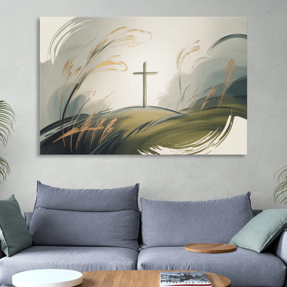 Tranquil Cross Minimalist Christian Living Room - Canvas Wall Art