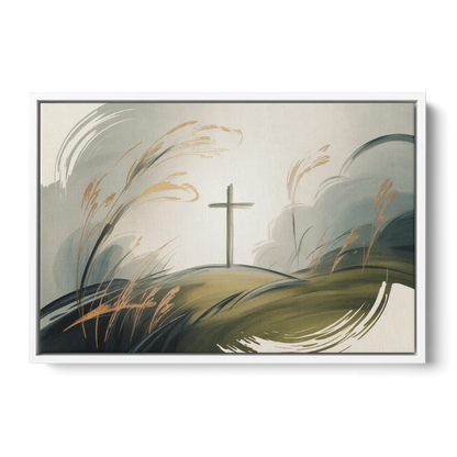 Tranquil Cross Minimalist Christian Front - White Canvas Wall Art