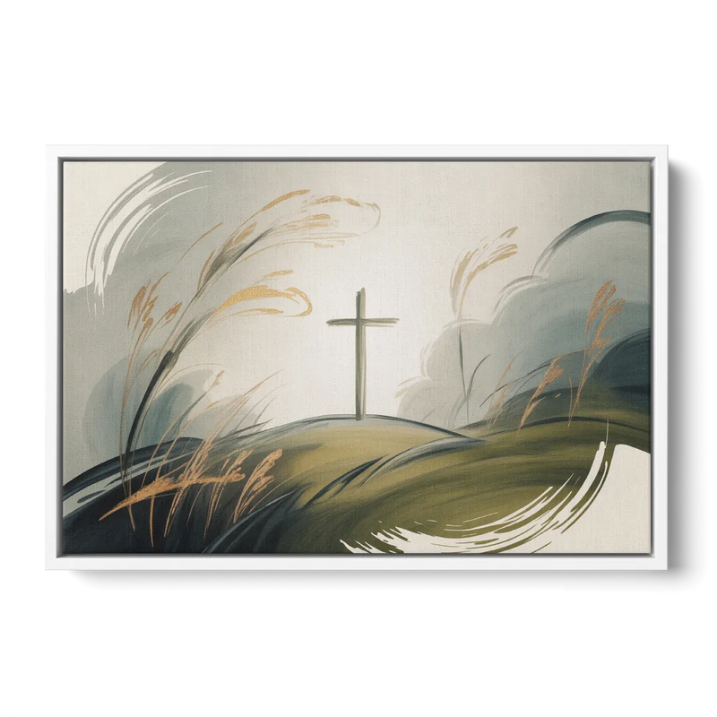Tranquil Cross Minimalist Christian Front - White Canvas Wall Art