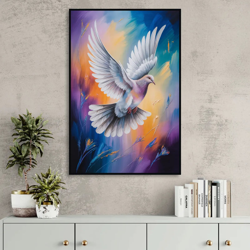 Tranquil Dove Peace Sitting Room - Black Canvas Wall Art