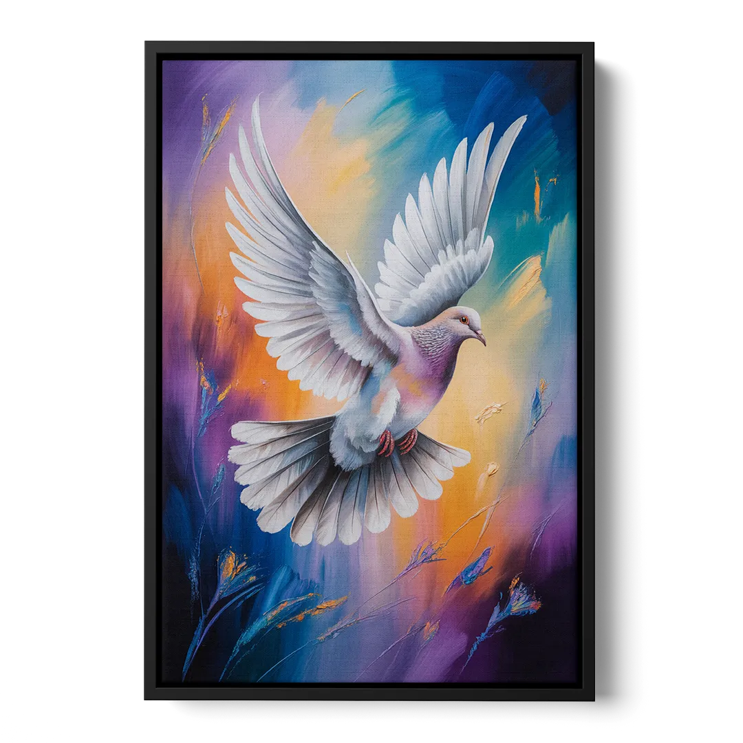 Tranquil Dove Peace Front - Black Canvas Wall Art