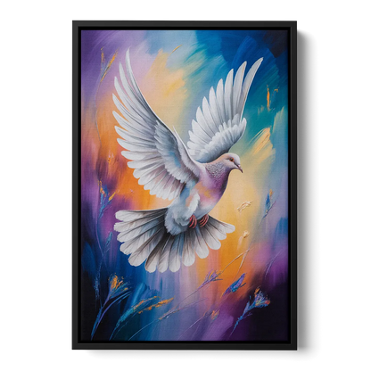 Tranquil Dove Peace Front - Black Canvas Wall Art