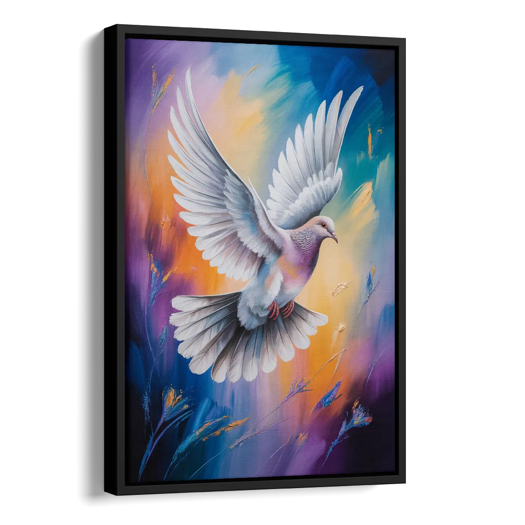 Tranquil Dove Peace Side - Black Canvas Wall Art