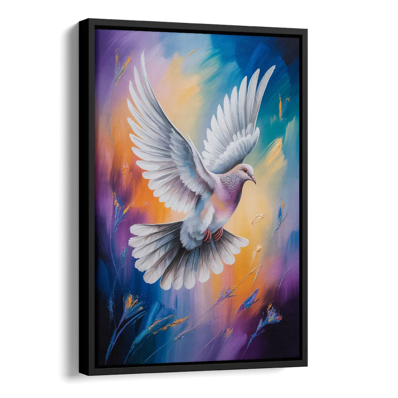 Tranquil Dove Peace Side - Black Canvas Wall Art