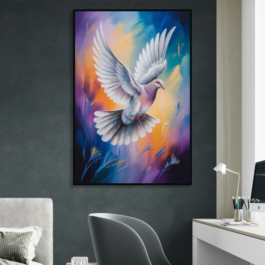 Tranquil Dove Peace Living Room - Black Canvas Wall Art