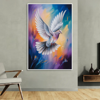 Tranquil Dove Peace Living Room - White Canvas Wall Art