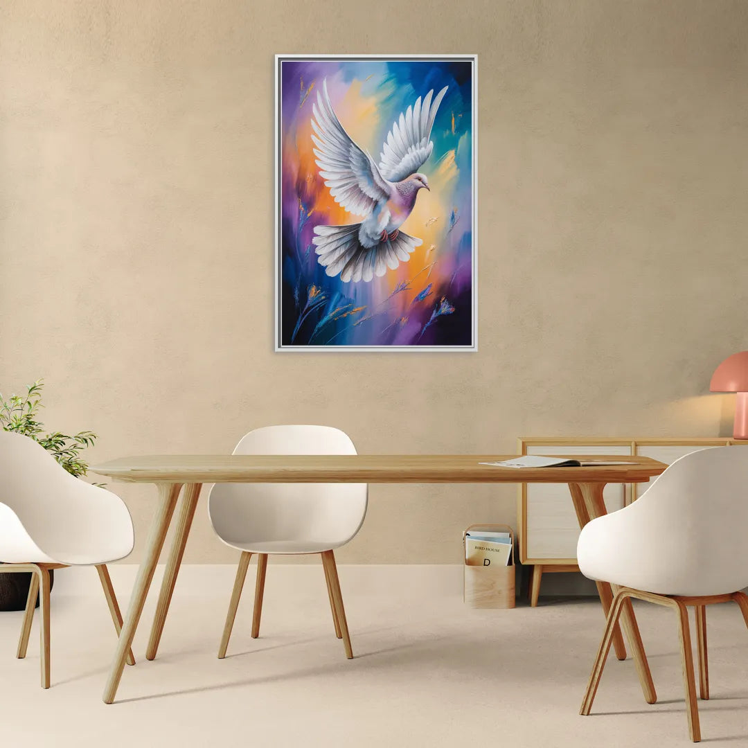 Tranquil Dove Peace - Living Room White Frame Canvas