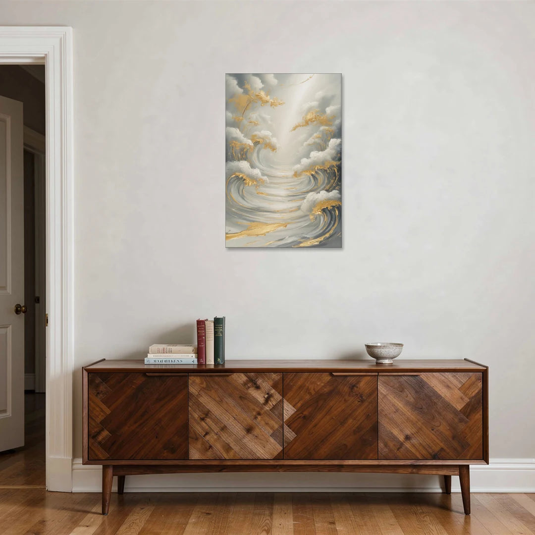 Tranquil Elegance in White and Gold - Canvas Wall Art - Coffee Table - 24x36